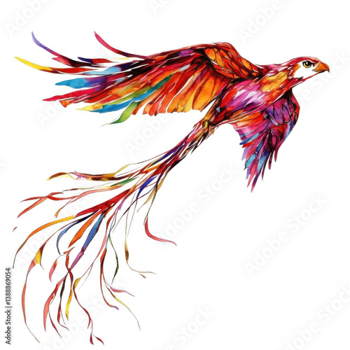 Transparent background image isolate into png Summer time activities. Abstract Colorful Phoenix Bird in Flight