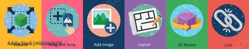 A set of 6 mix icons as expand, drag and drop, add image