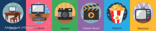 A set of 6 mix icons as office, computer, camera