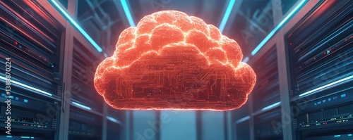 Obraz na płótnie Cloud server intelligent system glowing in globalization concept. Futuristic cloud storage system illuminated in neon lights. w salonie