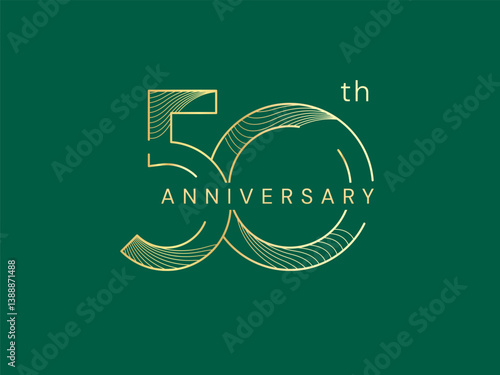 50th Anniversary luxury gold celebration with Abstract Curved Wave Lines in number logo typography vector design concept. Fifty years anniversary gold number template for celebration event, business.