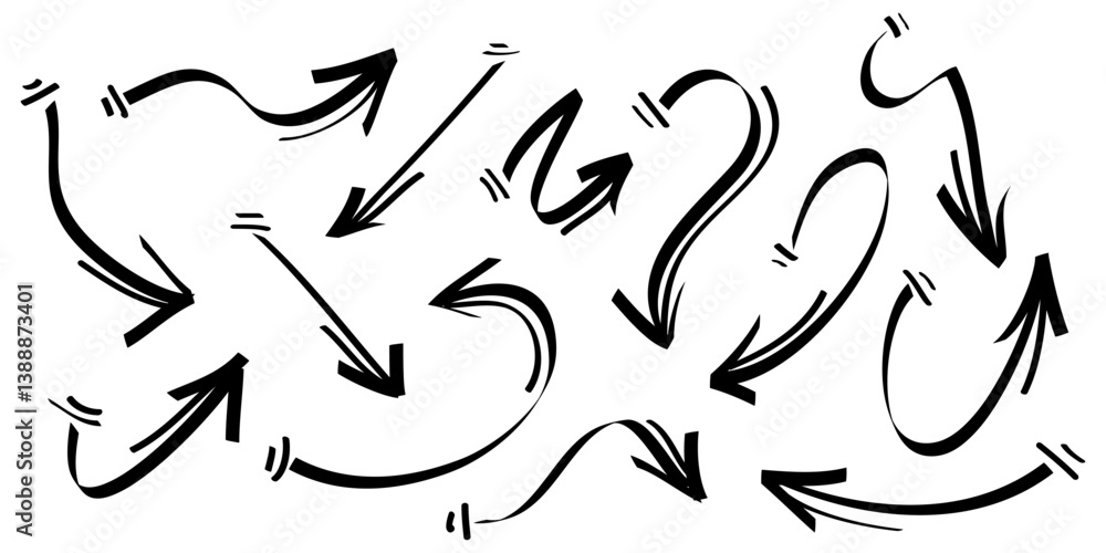 Doodle Arrows icons Set. hand drawn arrow icon with various directions. isolated on a white background Doodle Arrows icons Set. hand drawn arrow icon with various directions. isolated on a white background