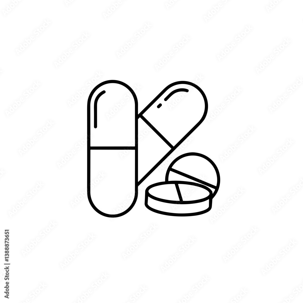 Capsules and tablets in minimalist style on white background - Capsules and tablets in minimalist style on white background -