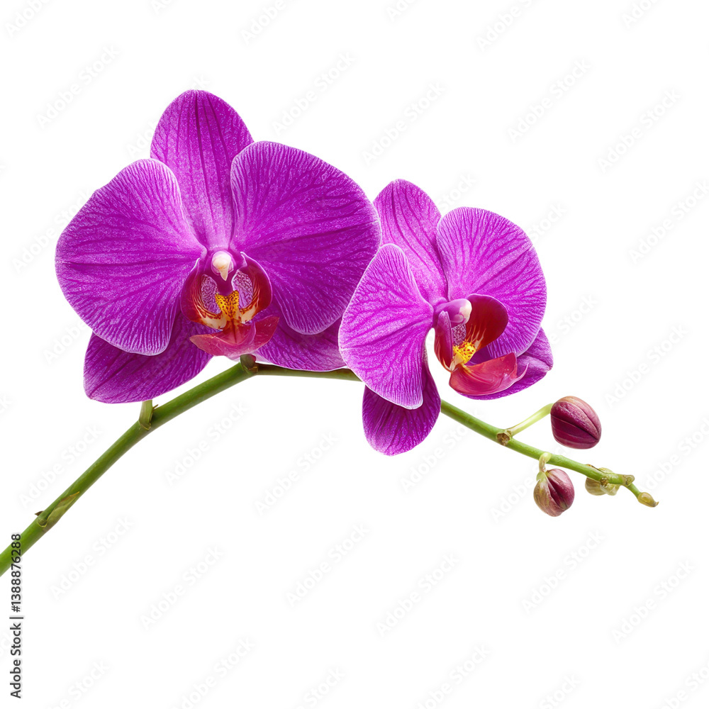 Obraz premium Purple orchid flower with buds on a white background. Floral design element.