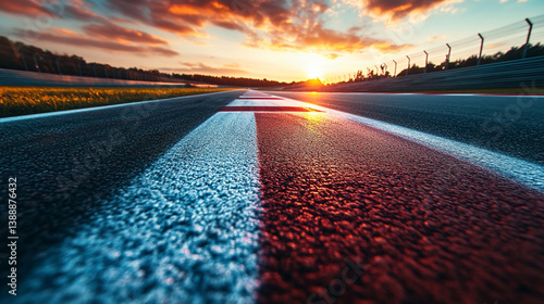 Sunset view down a race track's center line. 
