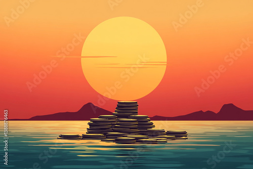 Serene Seascape with Beautiful Sun and Backlighting 

