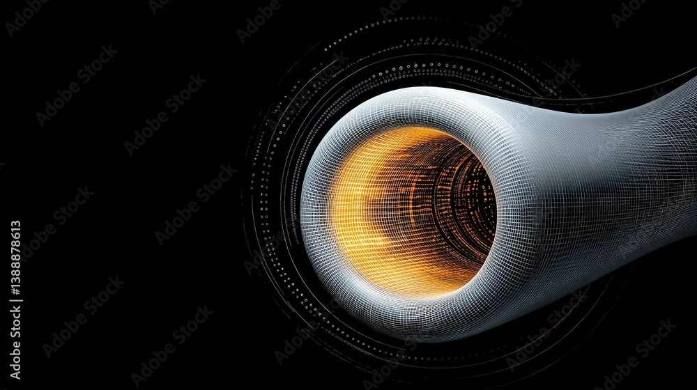 Metallic Abstract: A striking close-up of a metallic object with a hole, revealing a glimpse of vibrant light and intricate textures. Evoking a sense of mystery.