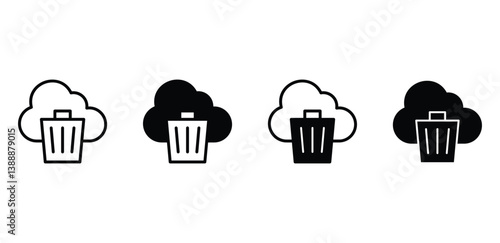 Cloud Trash Can Icons Digital Data Deletion Black and White Color Vector Design