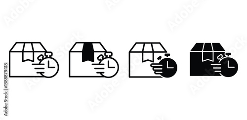 Delivery Express Icons Black and White Package Box with Stopwatch Vector Design