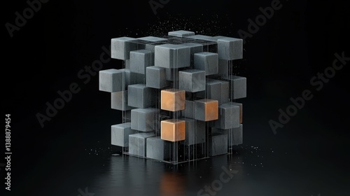 Obraz na płótnie Abstract Cube in Monochrome: A captivating monochrome abstract cube sculpture, featuring geometric shapes, and a minimalistic design, exuding a sense of sophistication and modern appeal. w salonie