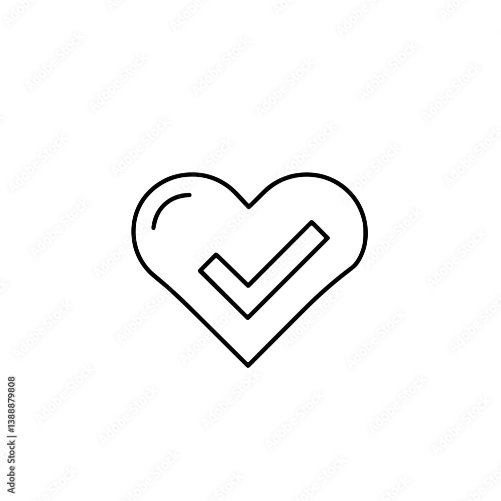 Heart with Check Mark Symbolizing Approval in Minimalist Style Heart with Check Mark Symbolizing Approval in Minimalist Style