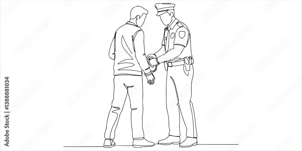 Obraz premium A police officer apprehends a suspect or criminal, firmly securing handcuffs around their wrists as part of the arrest process, ensuring law enforcement procedures are followed with authority.