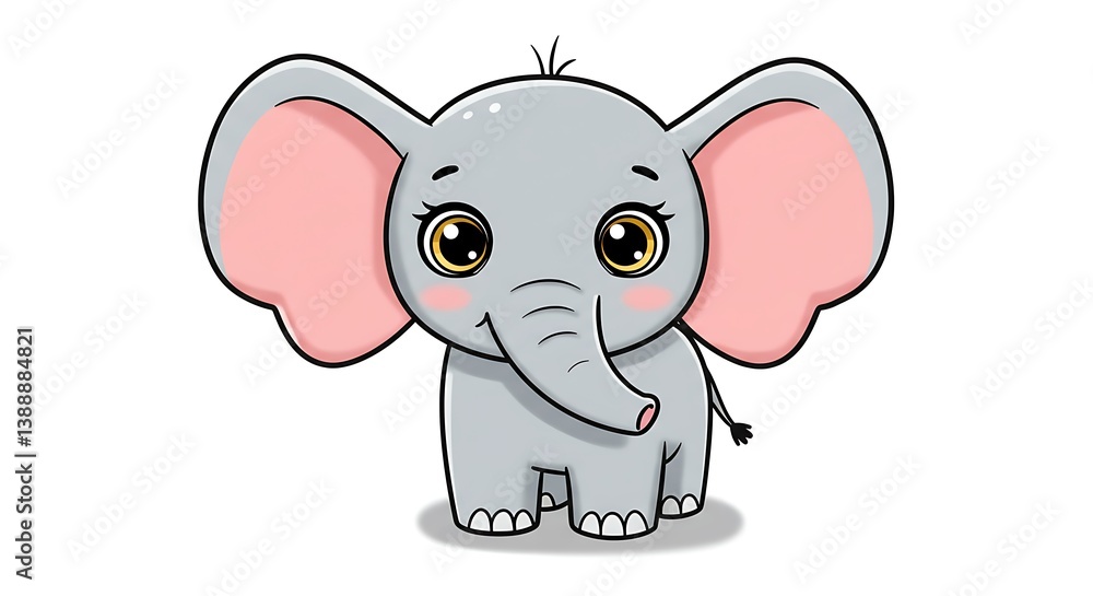Adorable Baby Elephant Cartoon Character with Big Eyes Illustration Adorable Baby Elephant Cartoon Character with Big Eyes Illustration