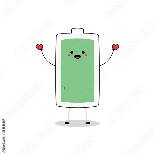 Cute full battery icon cartoon character spreading love doodle