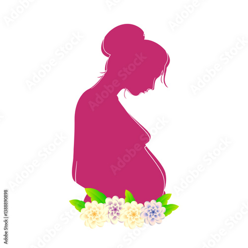 Vector illustration of pregnant woman with baby on transparent background