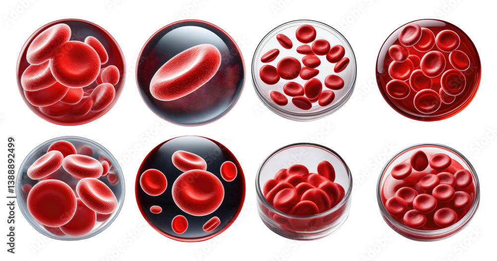 Red Blood Cells Collection with Various Textures and Backgrounds, PNG bundle collection, Isolated on Transparent Background