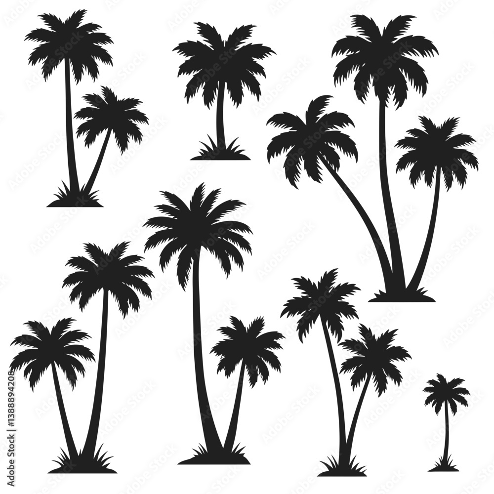 Obraz premium Palm trees silhouettes stand against a white backdrop creating a tropical vibe vector