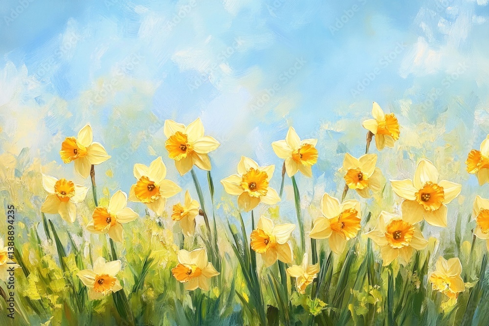 Beautiful yellow daffodils blooming in a sunny open field setting Beautiful yellow daffodils blooming in a sunny open field setting