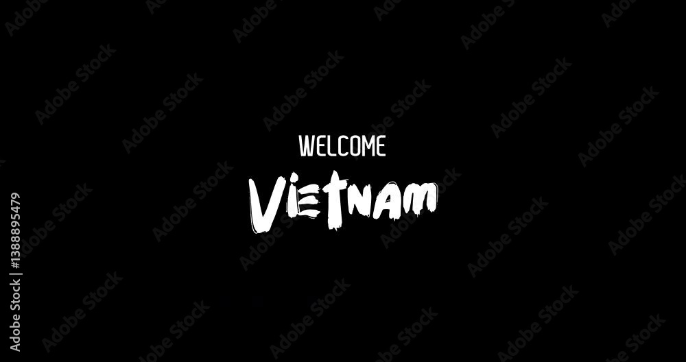 Welcome Vietnam Country Name In Bold Text Typography Animation Effect of Grunge Transition on Black Background Welcome Vietnam Country Name In Bold Text Typography Animation Effect of Grunge Transition on Black Background