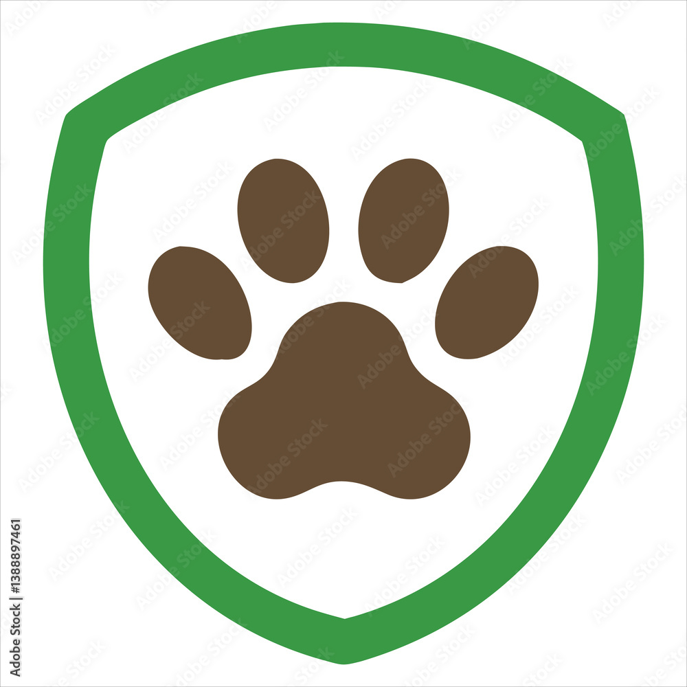Obraz premium Bold Wildlife Conservation Icon with Animal Paw Inside Shield or Circle in Green or Brown