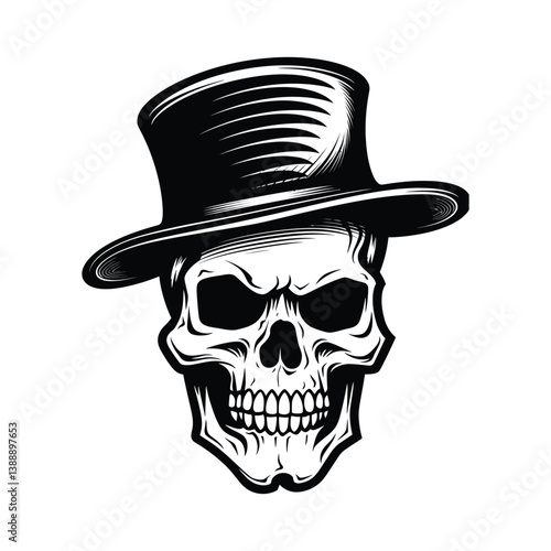 Skull wearing a top hat vintage illustration