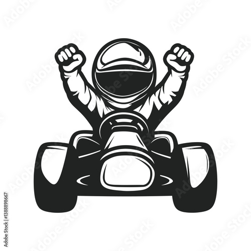 Karting champion celebrating victory in a gokart race