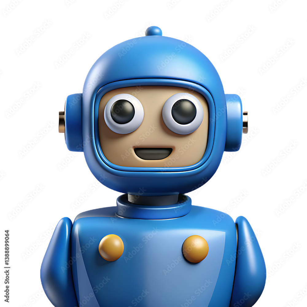 Fototapeta premium 3D Cute Cartoon Robot Character – Blue Friendly Android PNG on Transparent Background