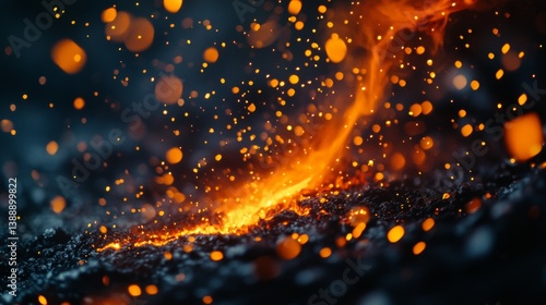 An abstract representation of flowing lava particles surrounded by vibrant embers. Experience the energy and warmth of nature. Generative AI
