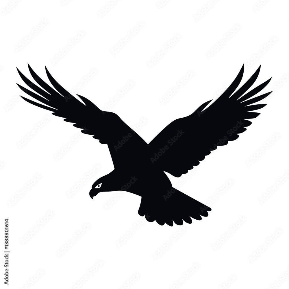 Silhouette of a hawk with wings spread in flight Silhouette of a hawk with wings spread in flight