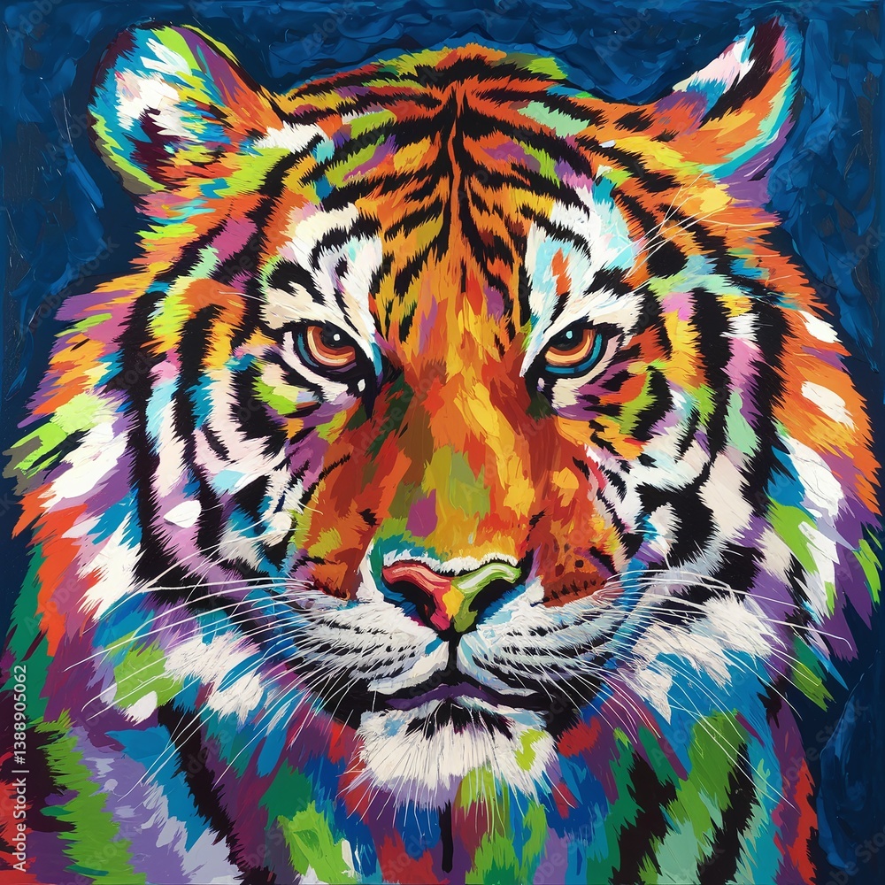 A striking abstract painting of a tiger’s head with vivid, colorful brush strokes. Modern, bold, and expressive wildlife art, perfect for decor and creative projects. A striking abstract painting of a tiger’s head with vivid, colorful brush strokes. Modern, bold, and expressive wildlife art, perfect for decor and creative projects.