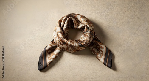 Elegant Patterned Silk Scarf on Neutral Background for Fashion Accessory Mockup