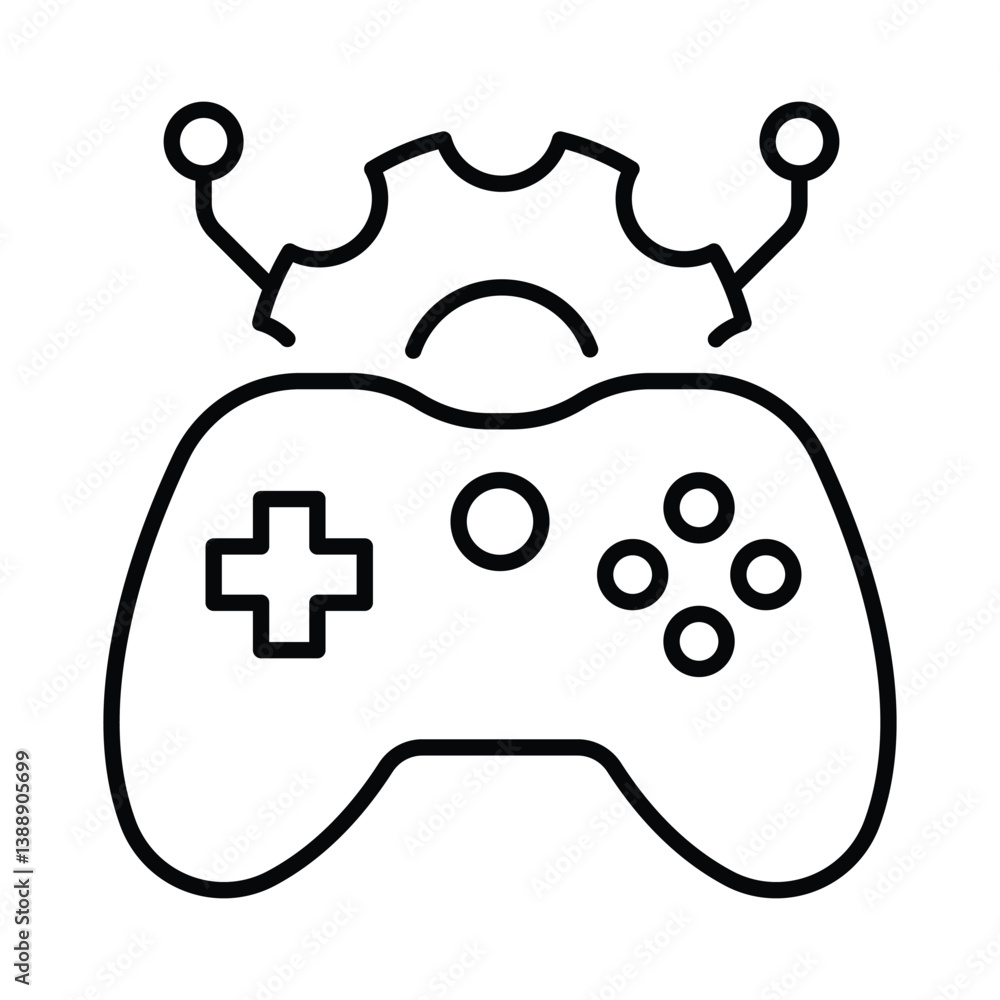 Ai Gaming vector outline icon. EPS 10 file