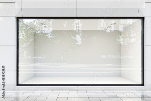 Empty storefront display window with clean white background.