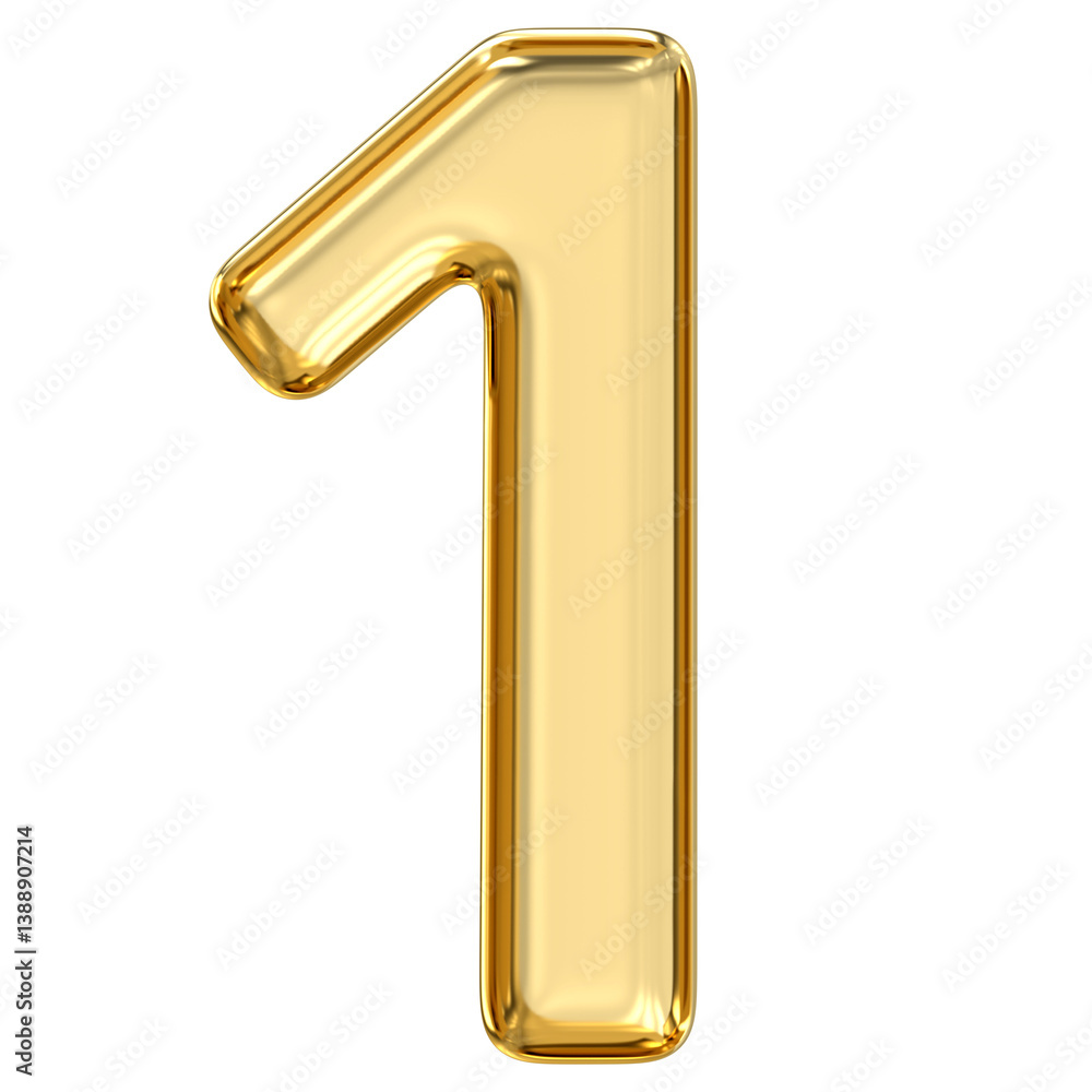 Golden Number 1, pristine, glossy golden number one glimmers, evoking the essence of first place and simple elegance of number, 3d rendering