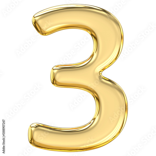 Obraz na płótnie Golden Number 3, pristine, glossy golden number three shines brightly, radiating creativity, optimism, and the power of trinity in sleek , 3d rendering w salonie