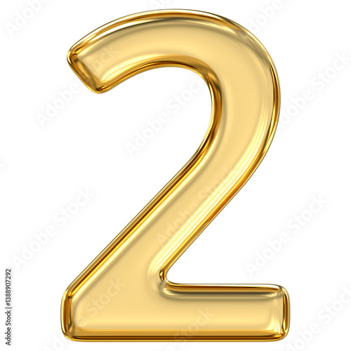 Obraz na płótnie Golden Number 2, pristine, glossy golden number two gleams, symbolizing harmony, balance, and graceful duality in elegant 3D form, 3d rendering w salonie