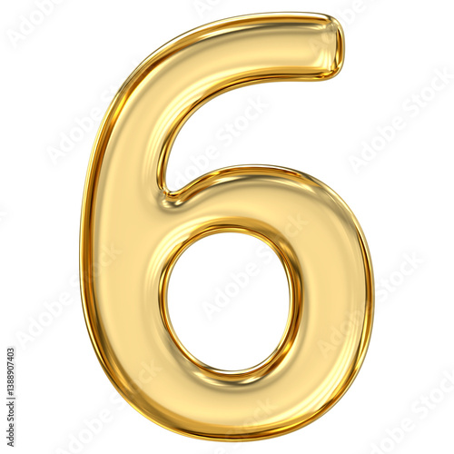 Golden Number 6, pristine, glossy golden number six shimmers with nurturing warmth, expressing harmony, care, and refined beauty, 3d rendering