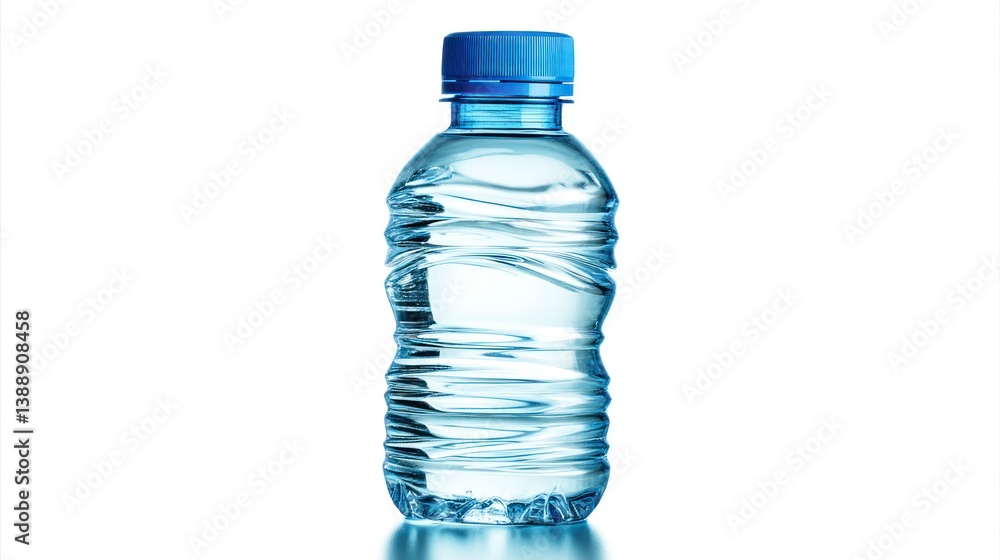 Clear Water Bottle Refreshment on White Background for Hydration Concept Clear Water Bottle Refreshment on White Background for Hydration Concept