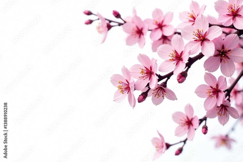 Obraz premium Intricate sakura branch pattern, stylized, white background , repeat, fabric