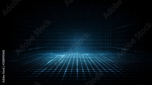 Glowing Minimalist Digital Grid with Floating Lines in Dark Space