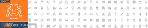 Resort Line Editable Icons set. Vector illustration in modern thin line style of resort icons: Airport, tickets, tour, relax, hotel, etc