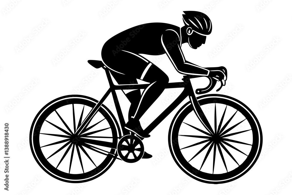 Naklejka premium Cycling Man Silhouette Vector Illustration. Road Bike Racer Icon