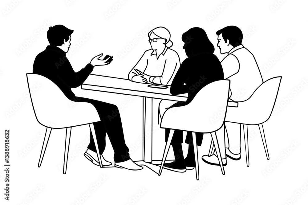 Fototapeta premium Business Meeting Silhouette Vector Illustration. Corporate Team Conference Icon