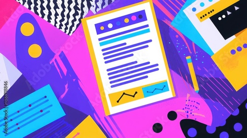 Colorful cartoon infographic displaying layered survey data digital space graphic design vibrant colors informative viewpoint