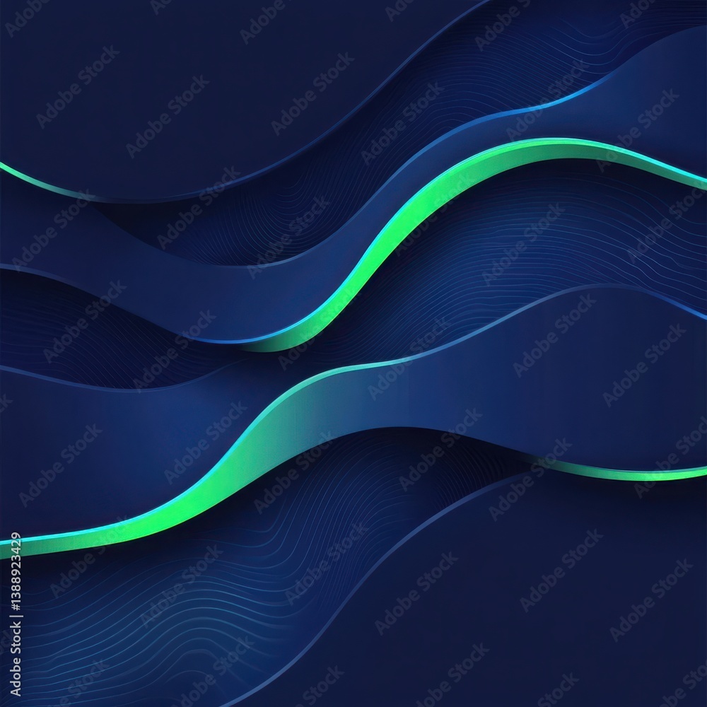 Fototapeta premium Abstract blue background with a neon green wavy