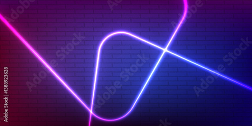 Colorful neon frame lighting on the dark brick wall background