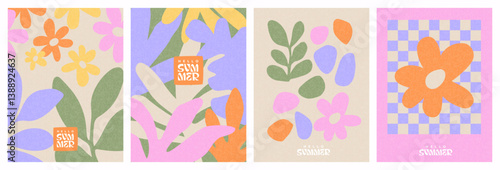 Creative concept of spring summer cards set with abstract leaves, plants, flowers. Modern art minimalist style design templates for celebration, ads, branding, banner, cover, label, poster, print