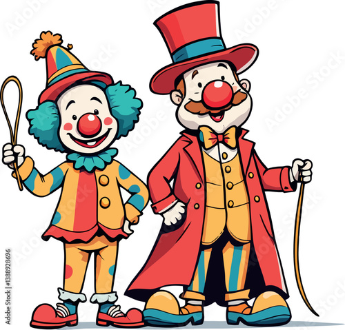 Vsai smiling circus clown and ringmaster posing together