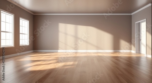 Wallpaper Mural A minimalist wooden room, bathed in sunlight from a large window, creating a serene and peaceful atmosphere. Torontodigital.ca