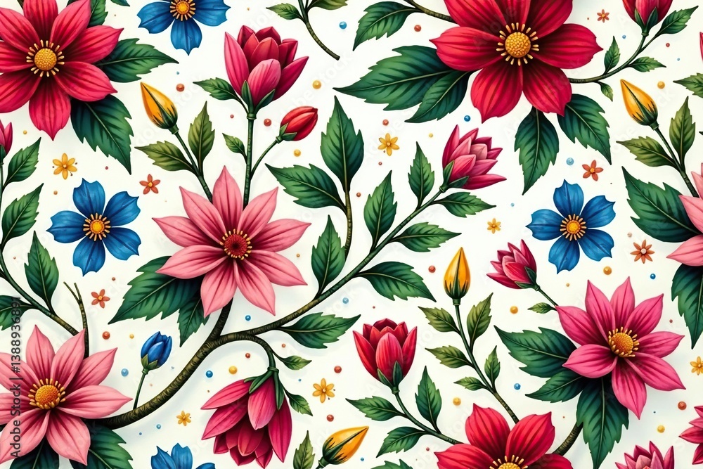 Intricate floral pattern, vibrant blooms seamlessly repeating , floral, leaf Intricate floral pattern, vibrant blooms seamlessly repeating , floral, leaf